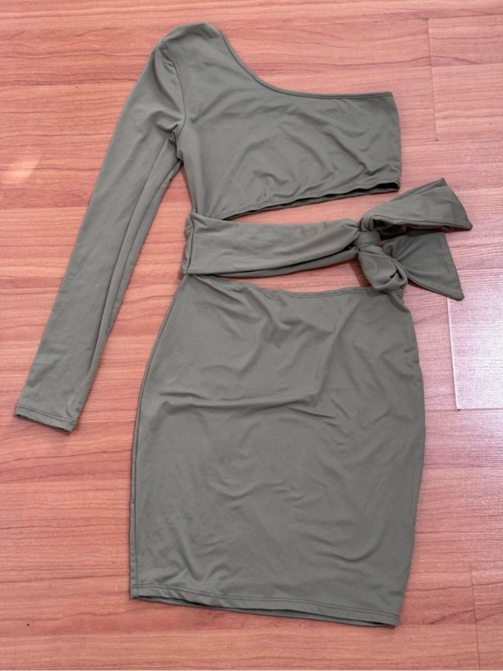 Heart Hips Olive Green One Shoulder Waist Cutout Bodycon Dress Small